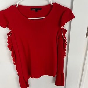 Red Long Sleeve Maje Top - Flared Details
